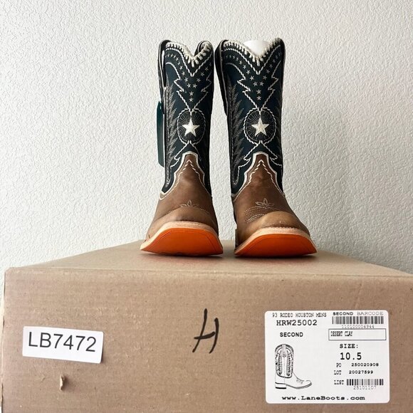Lane RODEO HOUSTON Mens Cowboy Boots Size 10.5 Brown Leather Western Blunt Toe - Picture 11 of 12